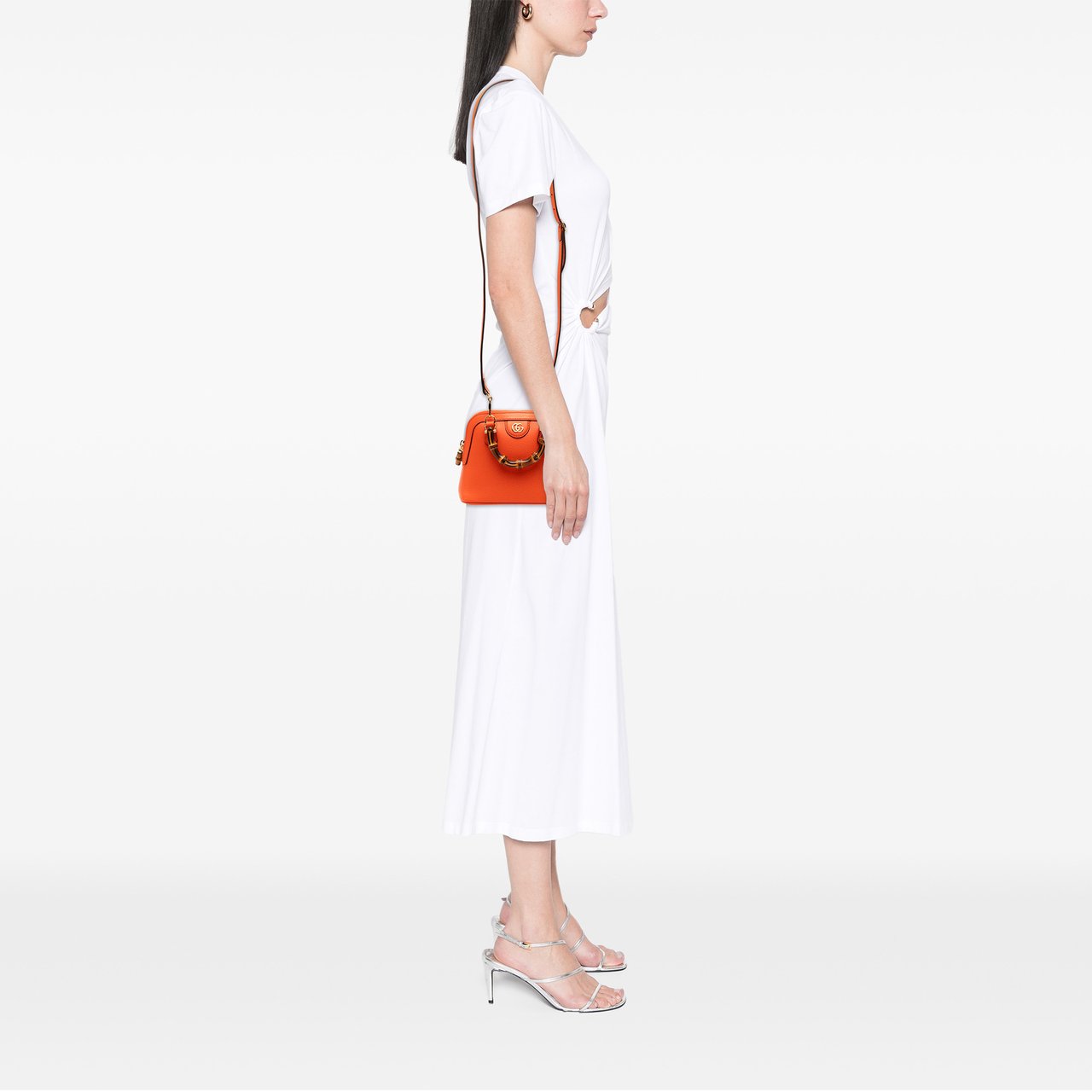 Gucci Mini Dollar Calfskin Bamboo Diana Dome Satchel Oranje