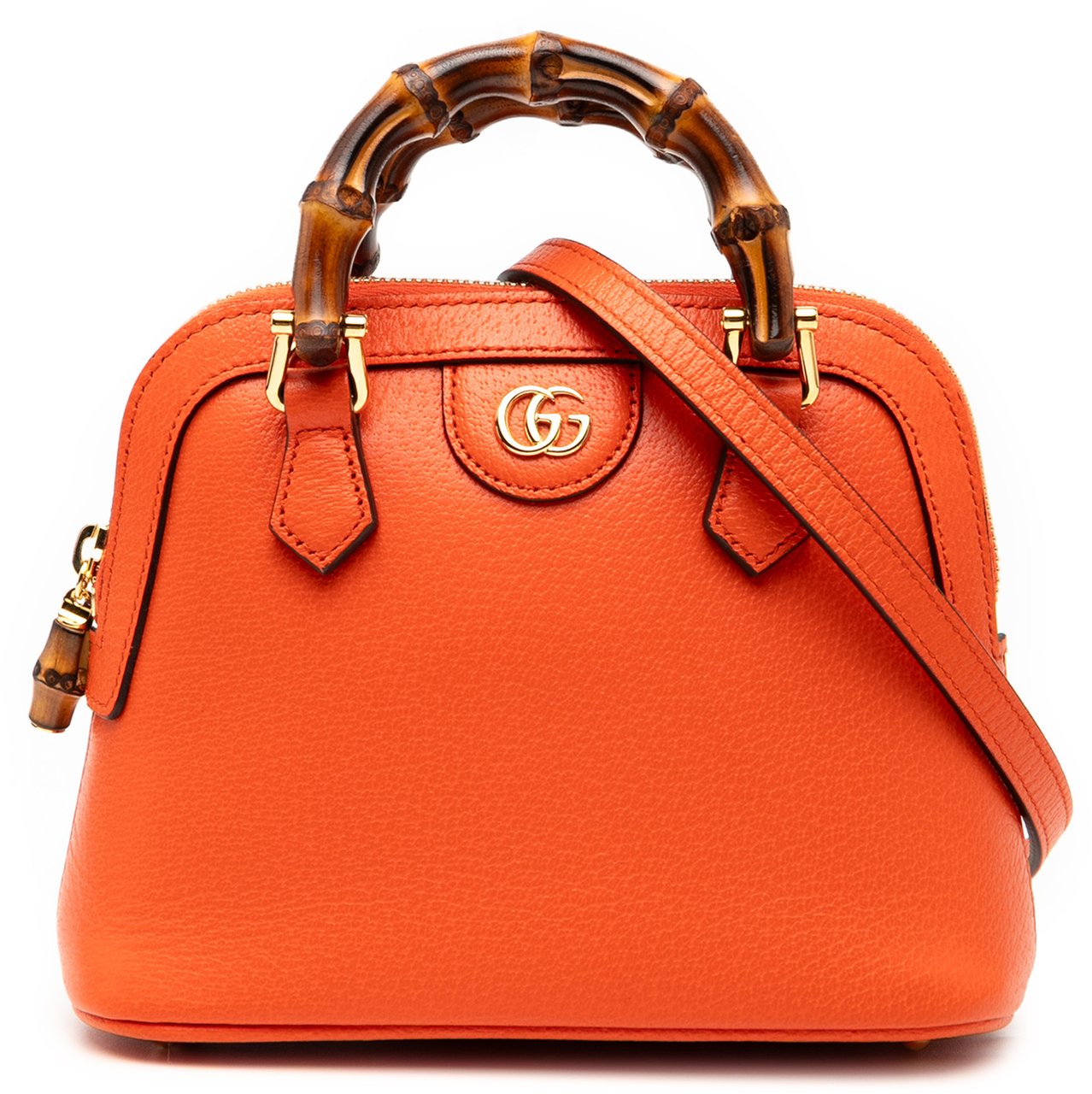 Gucci Mini Dollar Calfskin Bamboo Diana Dome Satchel Oranje