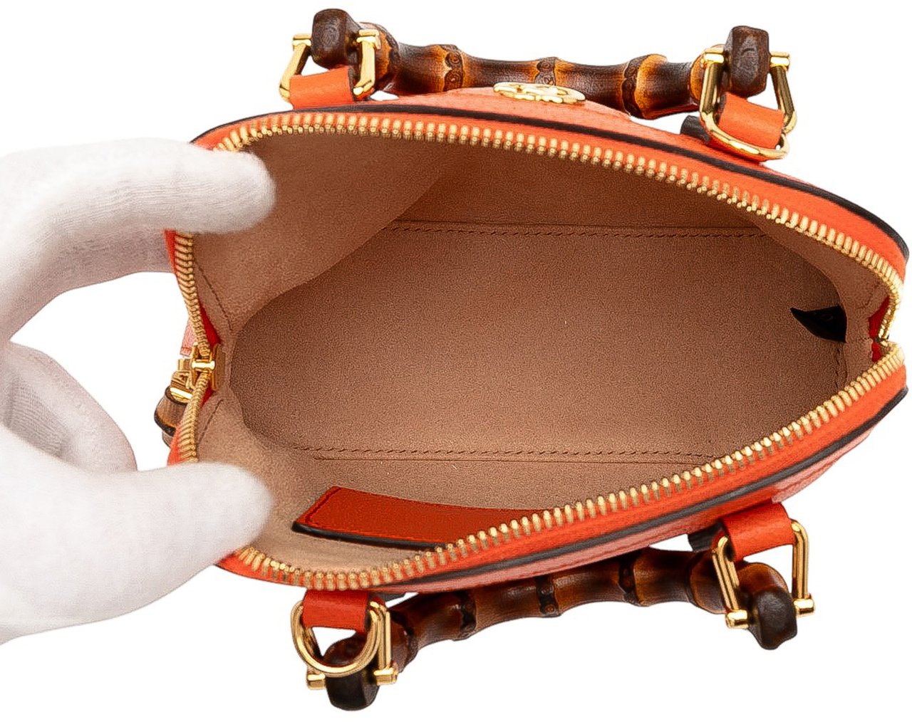 Gucci Mini Dollar Calfskin Bamboo Diana Dome Satchel Oranje