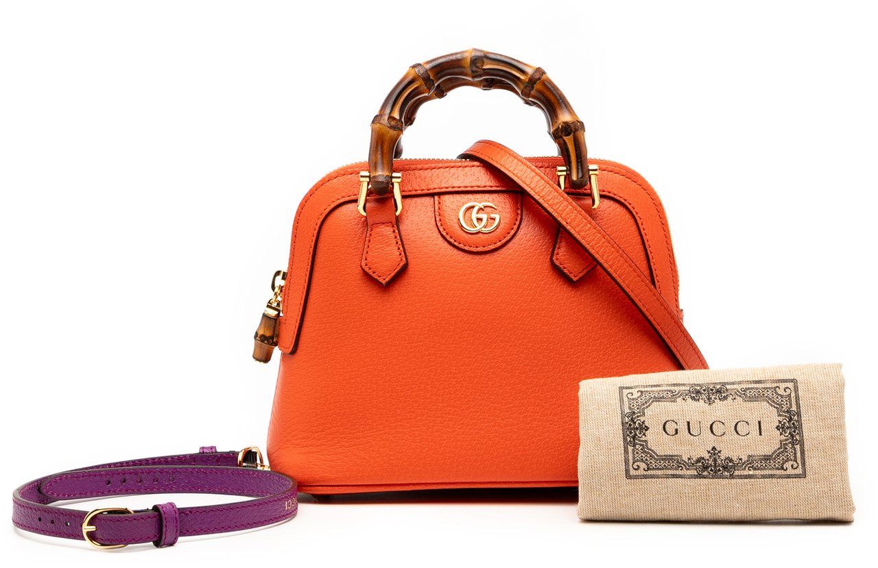 Gucci Mini Dollar Calfskin Bamboo Diana Dome Satchel Oranje