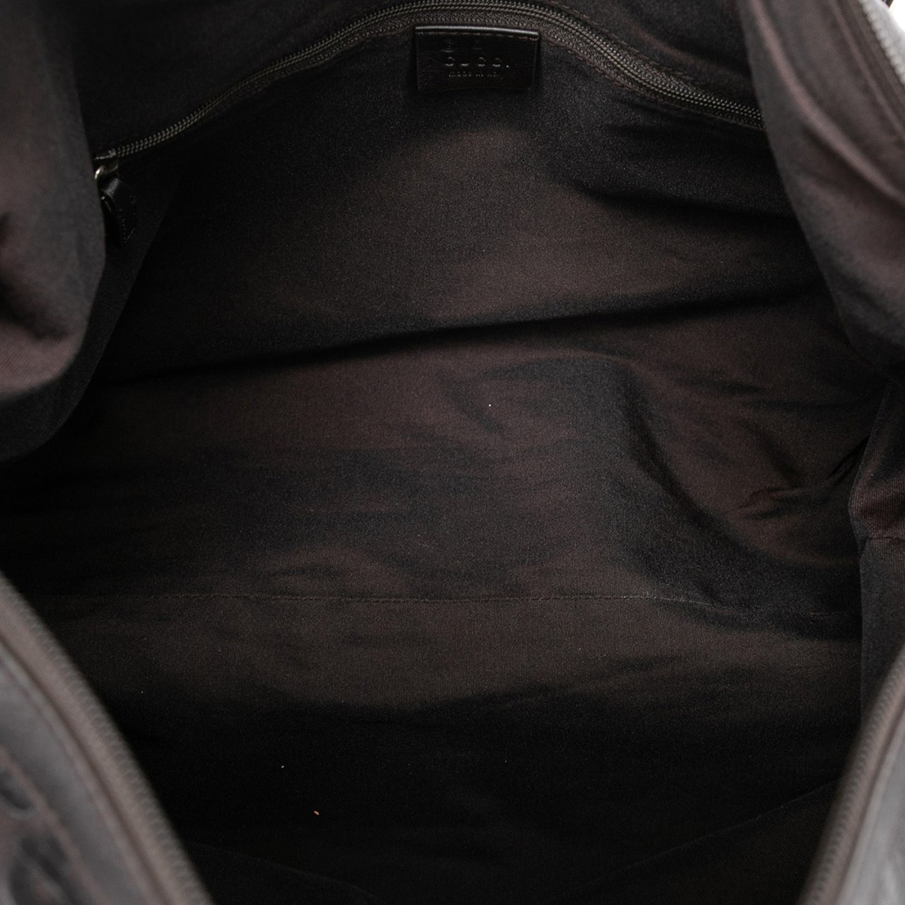 Gucci Embossed Leather Horsebit Satchel Zwart