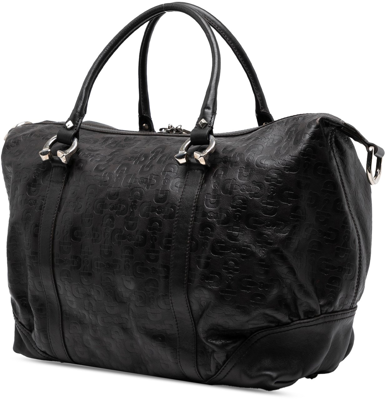 Gucci Embossed Leather Horsebit Satchel Zwart