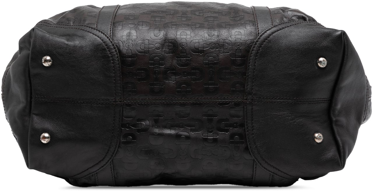 Gucci Embossed Leather Horsebit Satchel Zwart