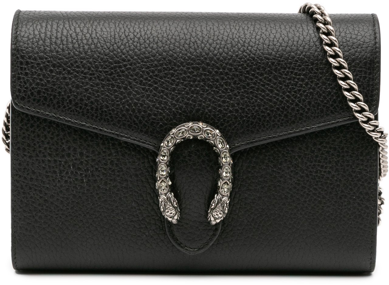 Gucci Mini Leather Dionysus Wallet on Chain Zwart