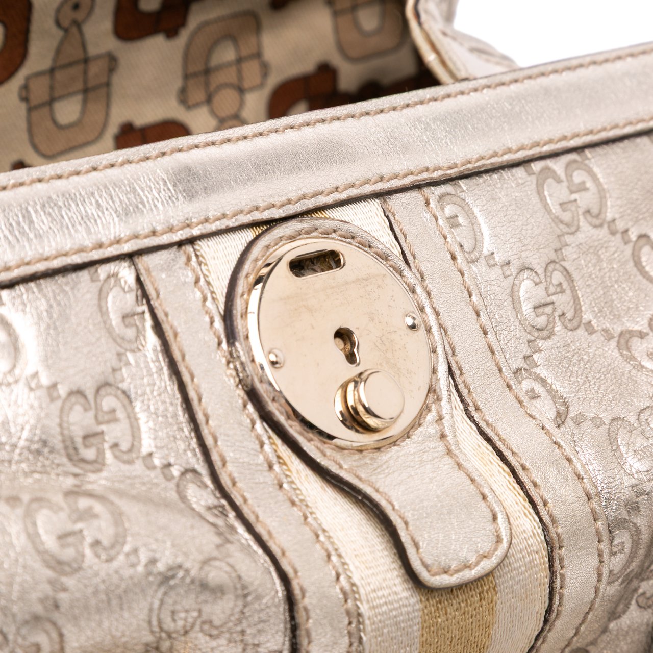 Gucci Metallic Guccissima Web Treasure Handbag Zilver