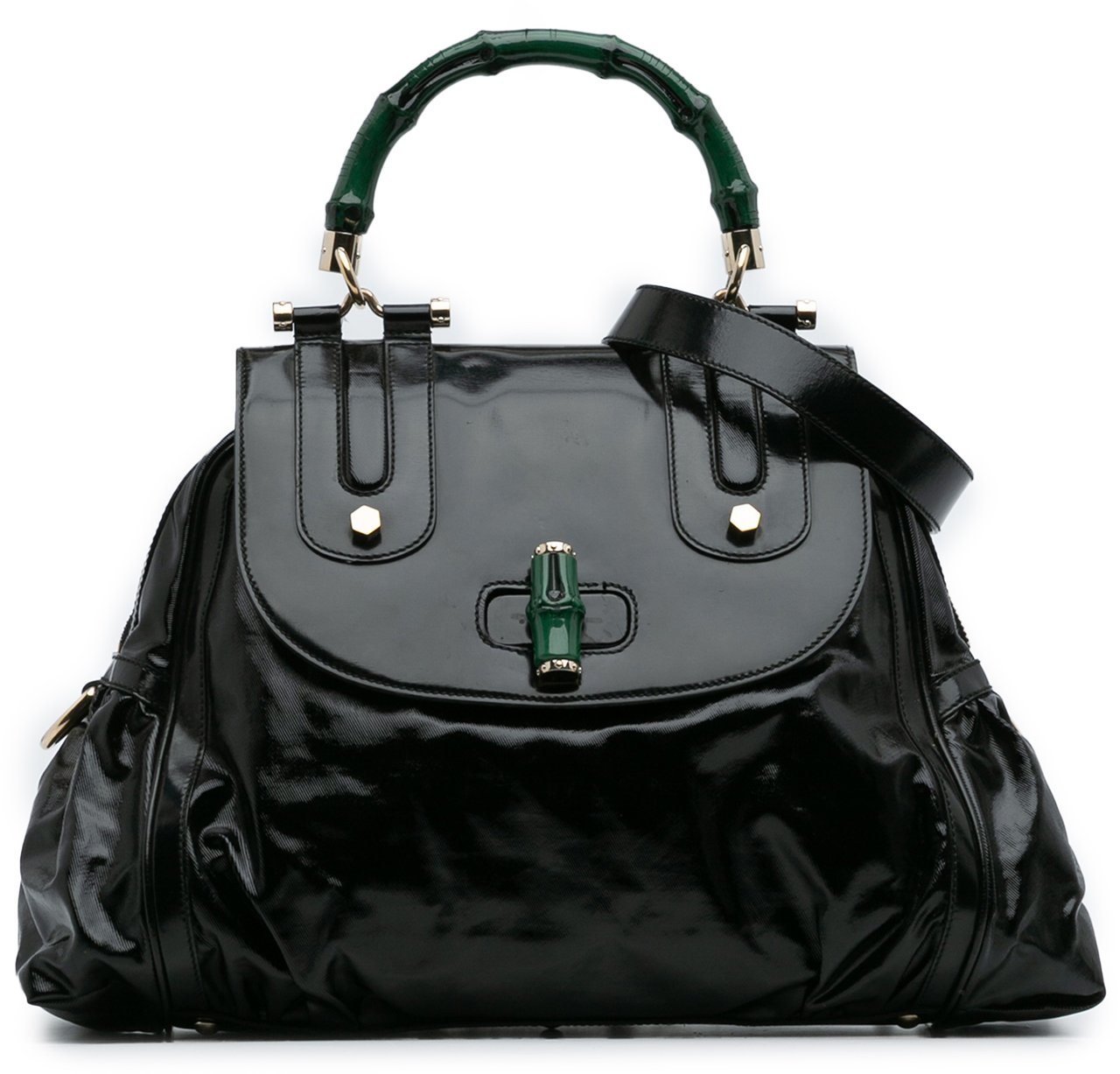 Gucci Dialux Pop Coated Canvas Bamboo Top Handle Bag Groen