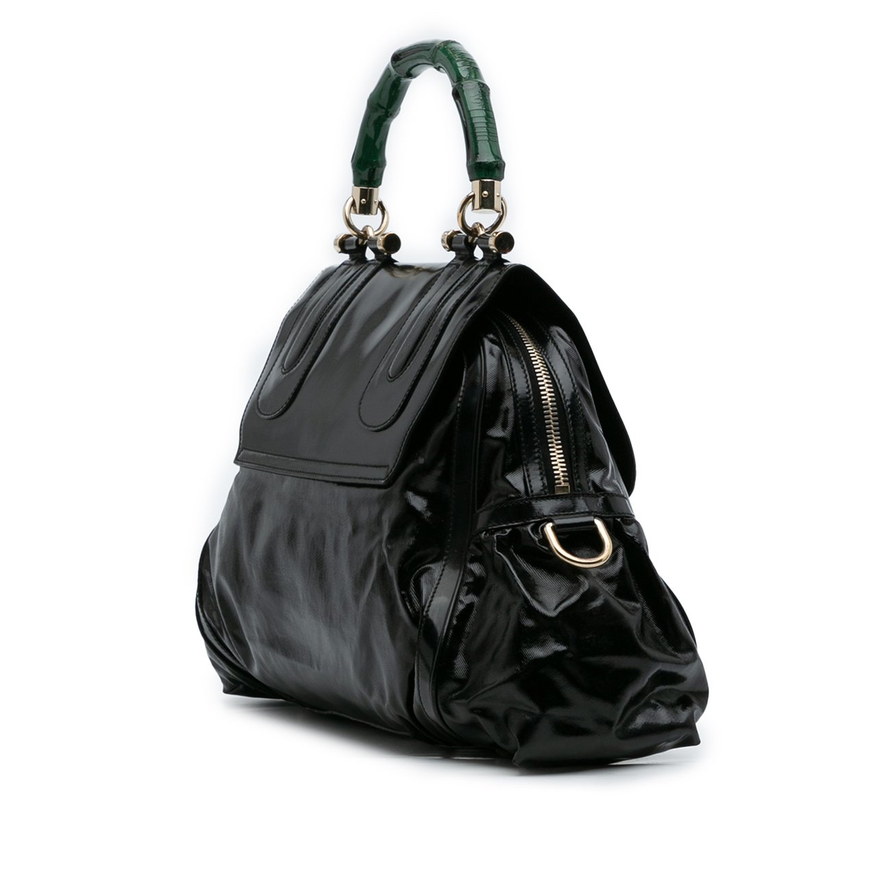 Gucci Dialux Pop Coated Canvas Bamboo Top Handle Bag Groen