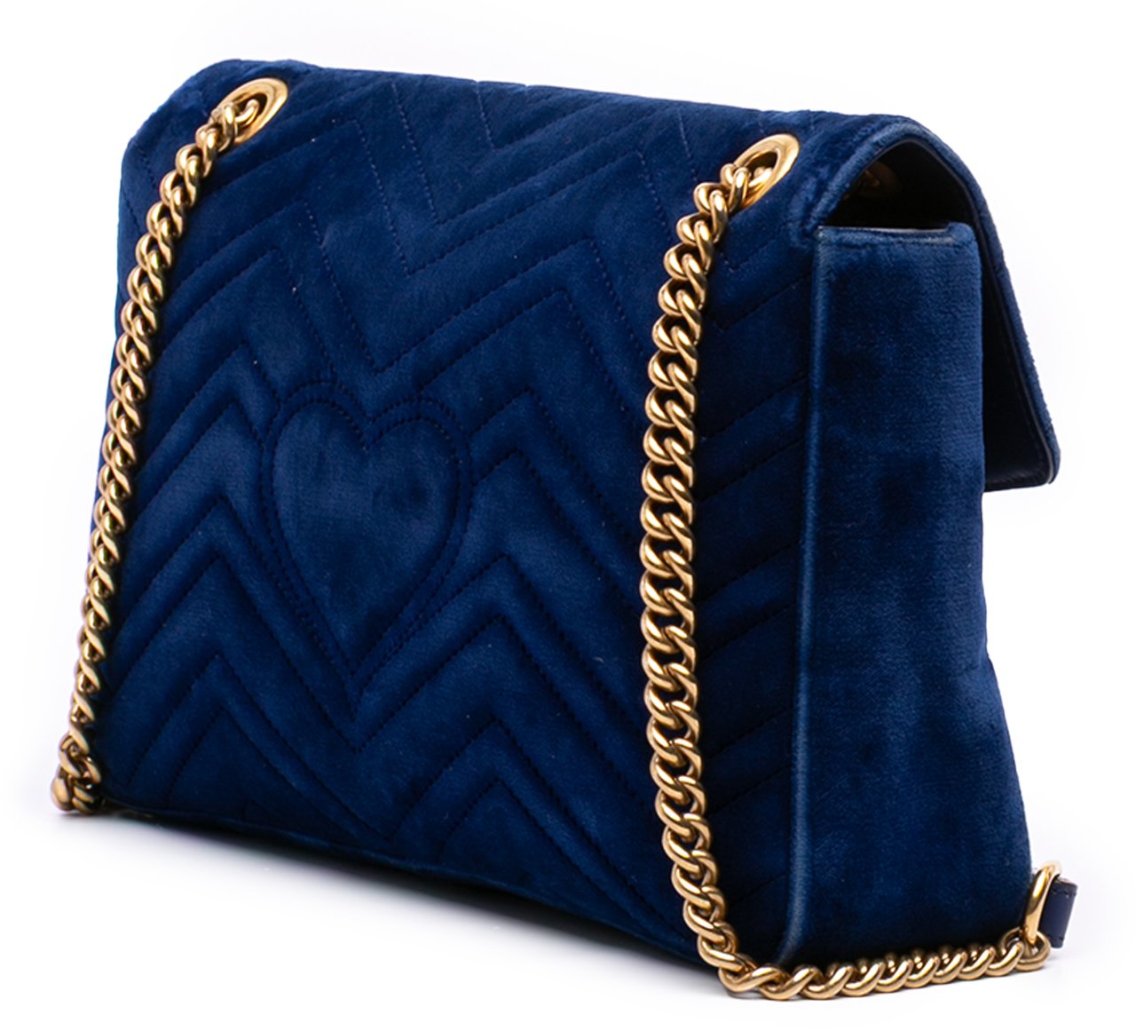 Gucci Large GG Marmont Matelasse Velvet Shoulder Bag Blauw