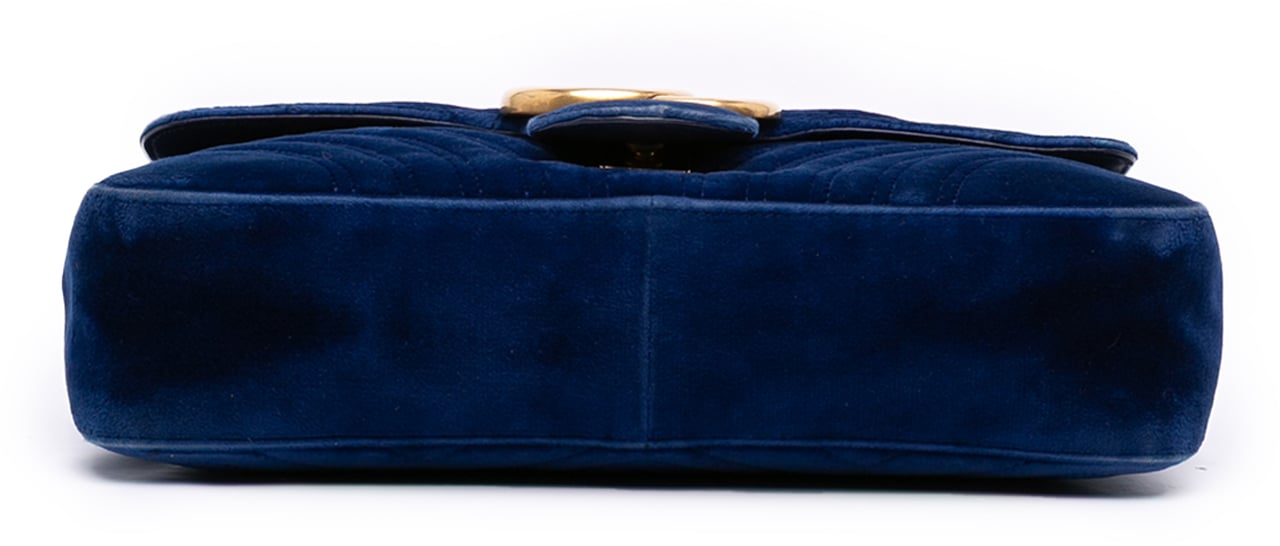 Gucci Large GG Marmont Matelasse Velvet Shoulder Bag Blauw