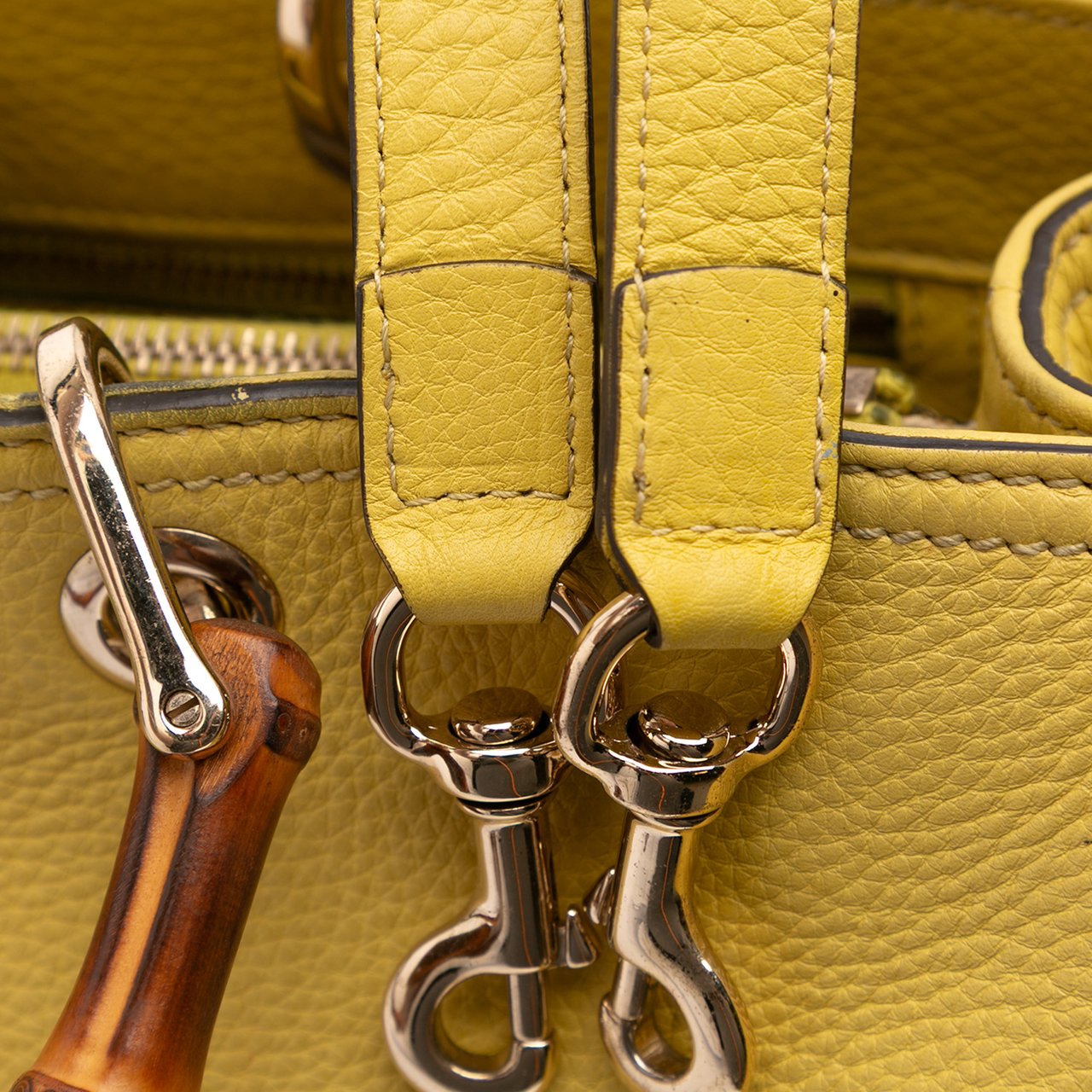 Gucci Medium Calfskin Bamboo Shopper Satchel Geel