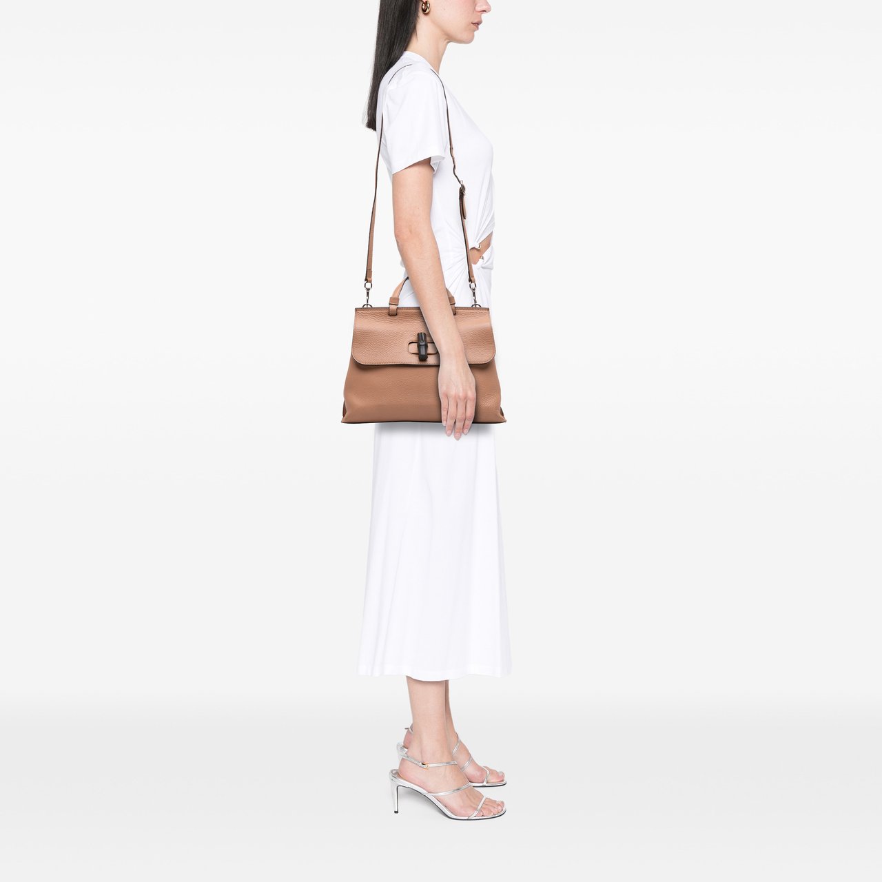 Gucci Medium Leather Bamboo Daily Satchel Bruin