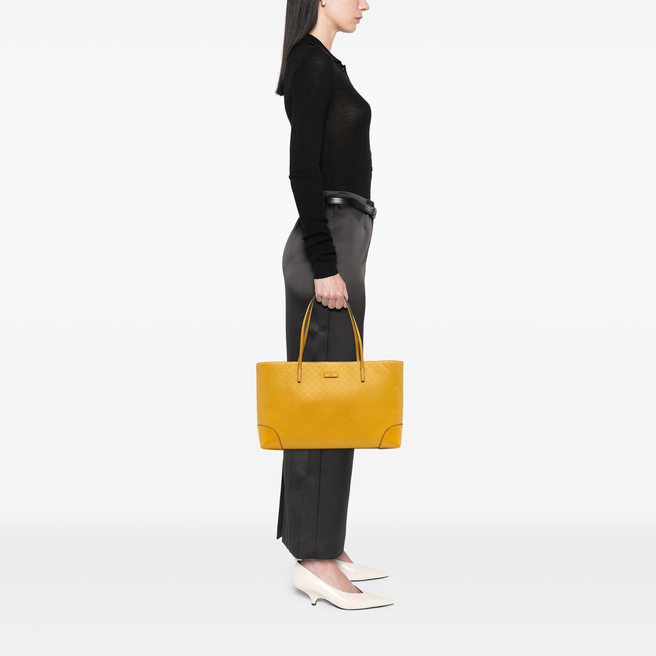 Gucci Diamante Leather Hilary Lux Tote Geel