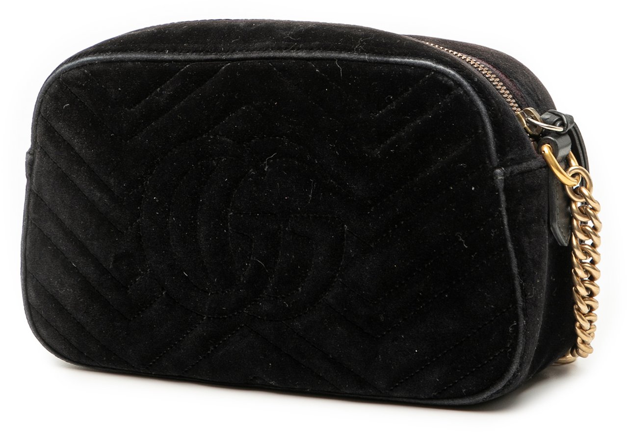 Gucci Small GG Marmont Matelasse Velvet Crossbody Zwart