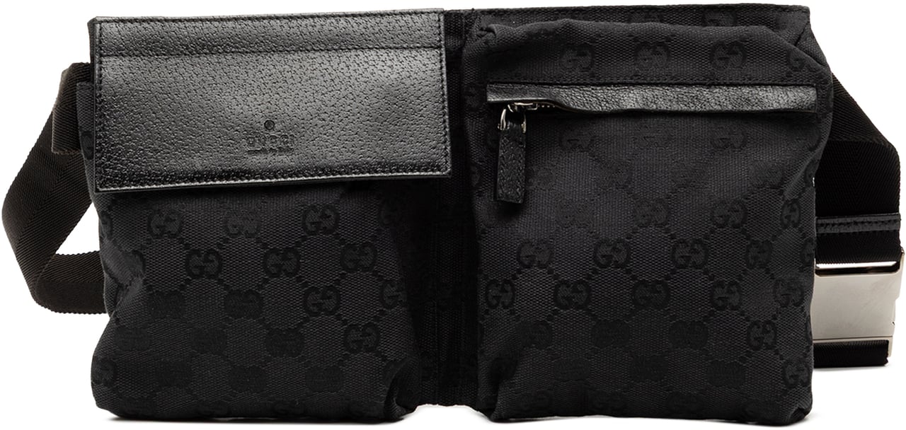 Gucci GG Canvas Double Pocket Belt Bag Zwart
