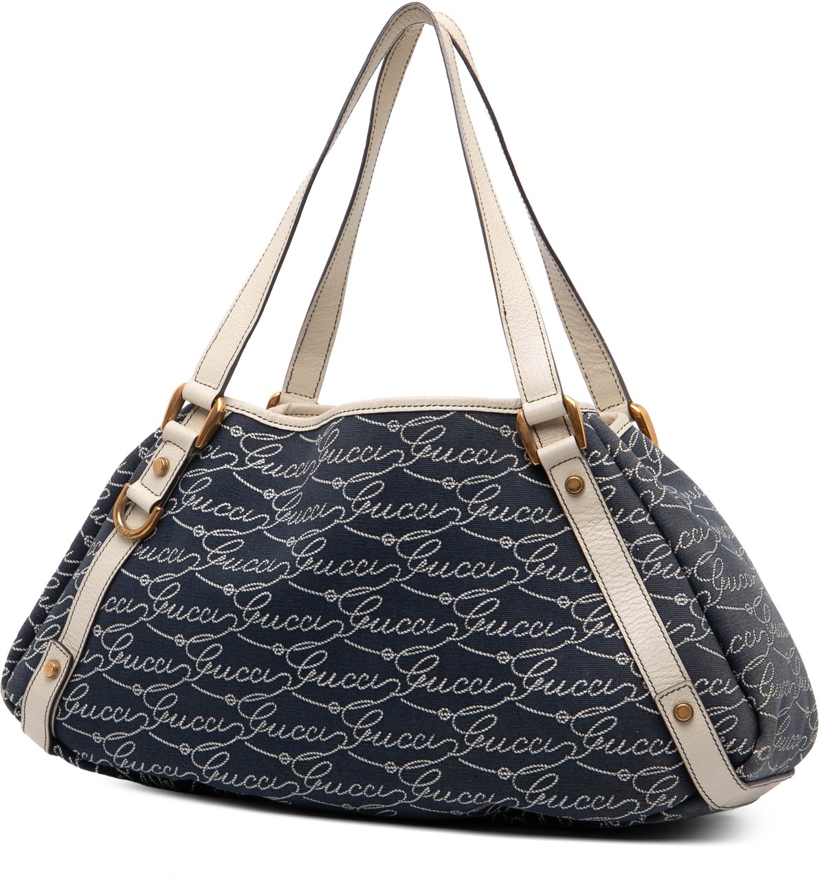 Gucci 85th Anniversary Canvas Logo Abbey D Ring Tote Blauw