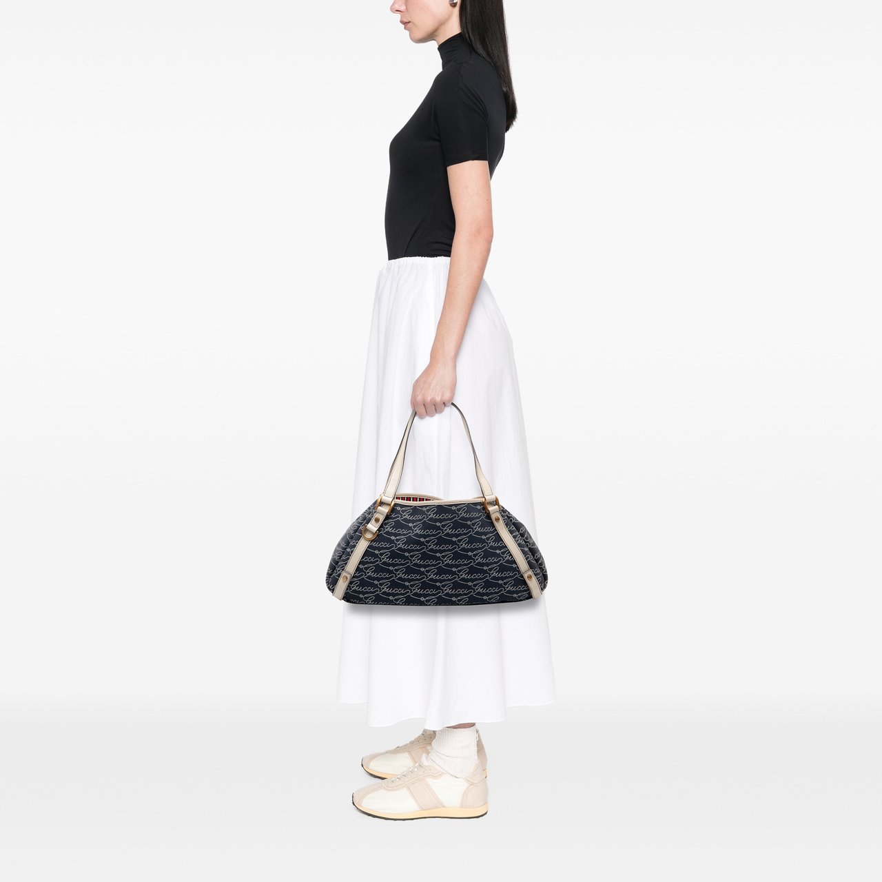 Gucci 85th Anniversary Canvas Logo Abbey D Ring Tote Blauw