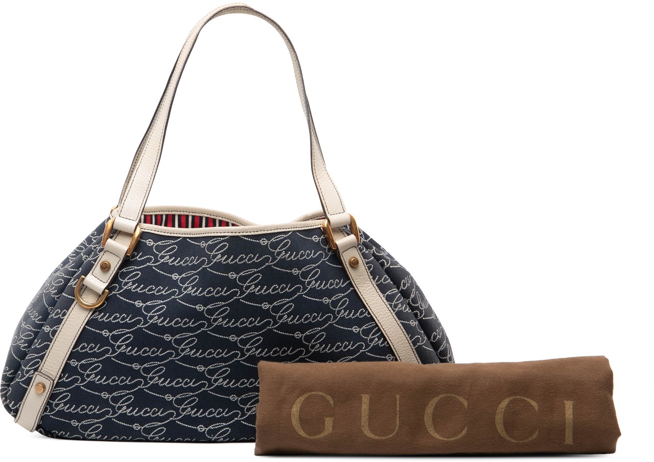 Gucci 85th Anniversary Canvas Logo Abbey D Ring Tote Blauw