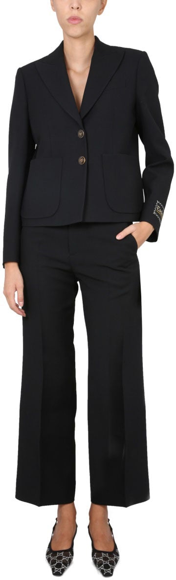 Gucci Cady Crepe Tailored Pants with Hidden Hook Closure Zwart