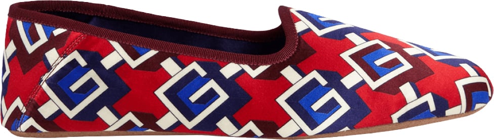 Gucci Geometric G Print Satin Voyage Slippers Rood