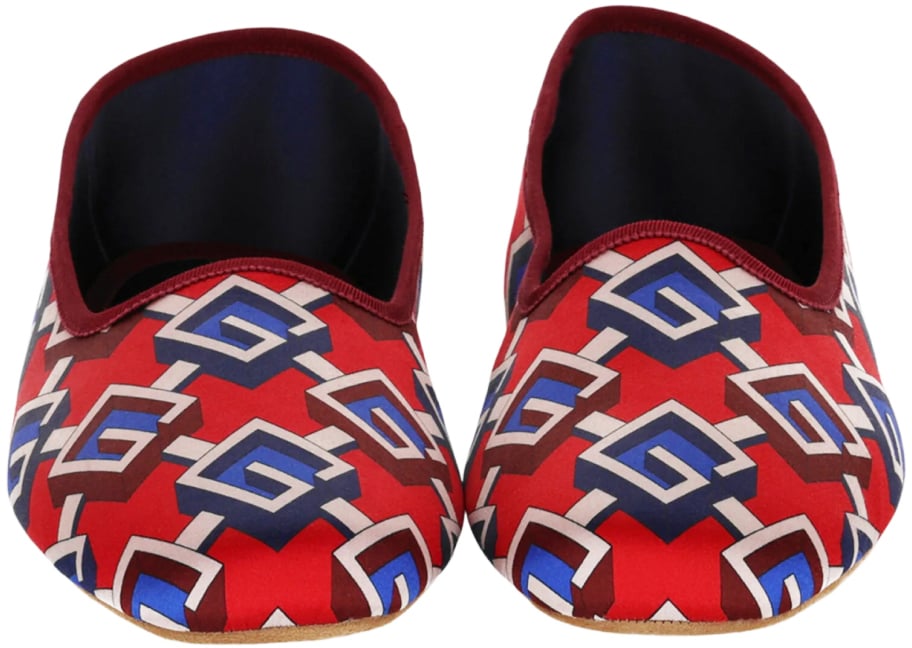 Gucci Geometric G Print Satin Voyage Slippers Rood