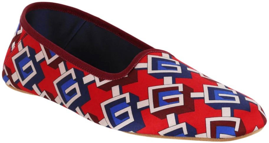 Gucci Geometric G Print Satin Voyage Slippers Rood