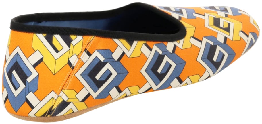 Gucci Geometric G Print Satin Voyage Slippers Geel
