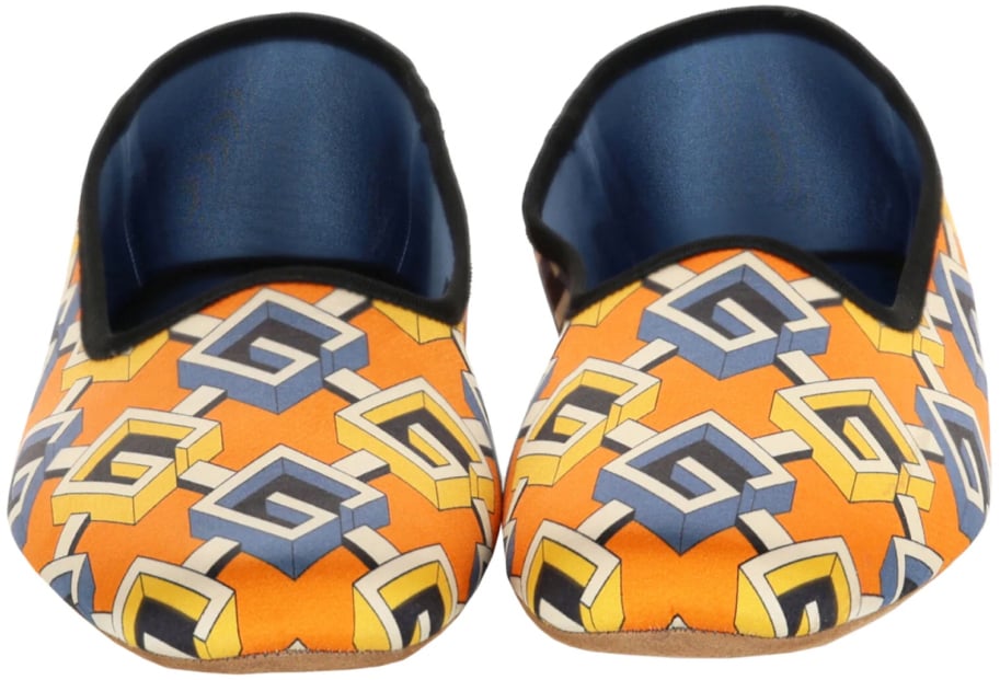 Gucci Geometric G Print Satin Voyage Slippers Geel