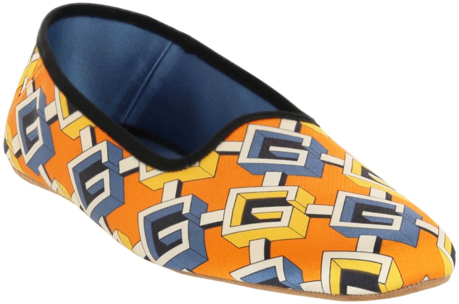 Gucci Geometric G Print Satin Voyage Slippers Geel