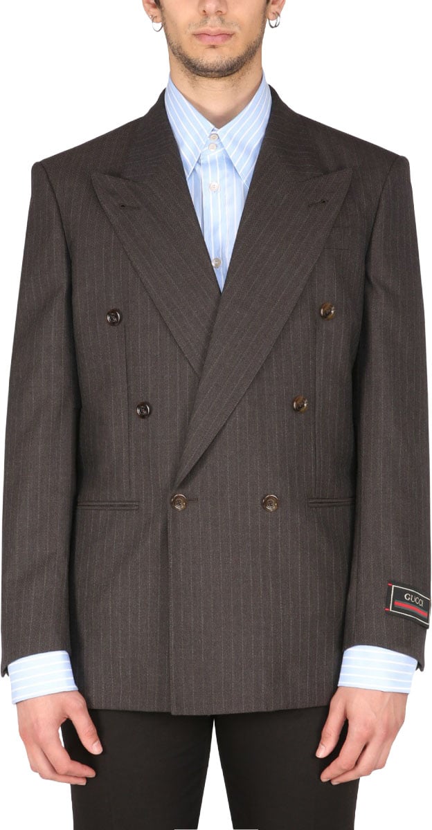 Gucci Double-Breasted Jacket with Peaked Lapels and Tailored Fit Grijs
