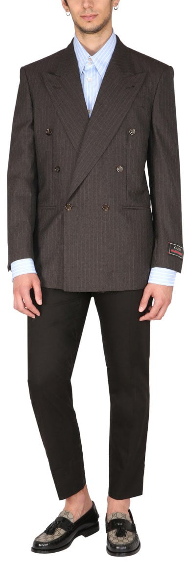 Gucci Double-Breasted Jacket with Peaked Lapels and Tailored Fit Grijs