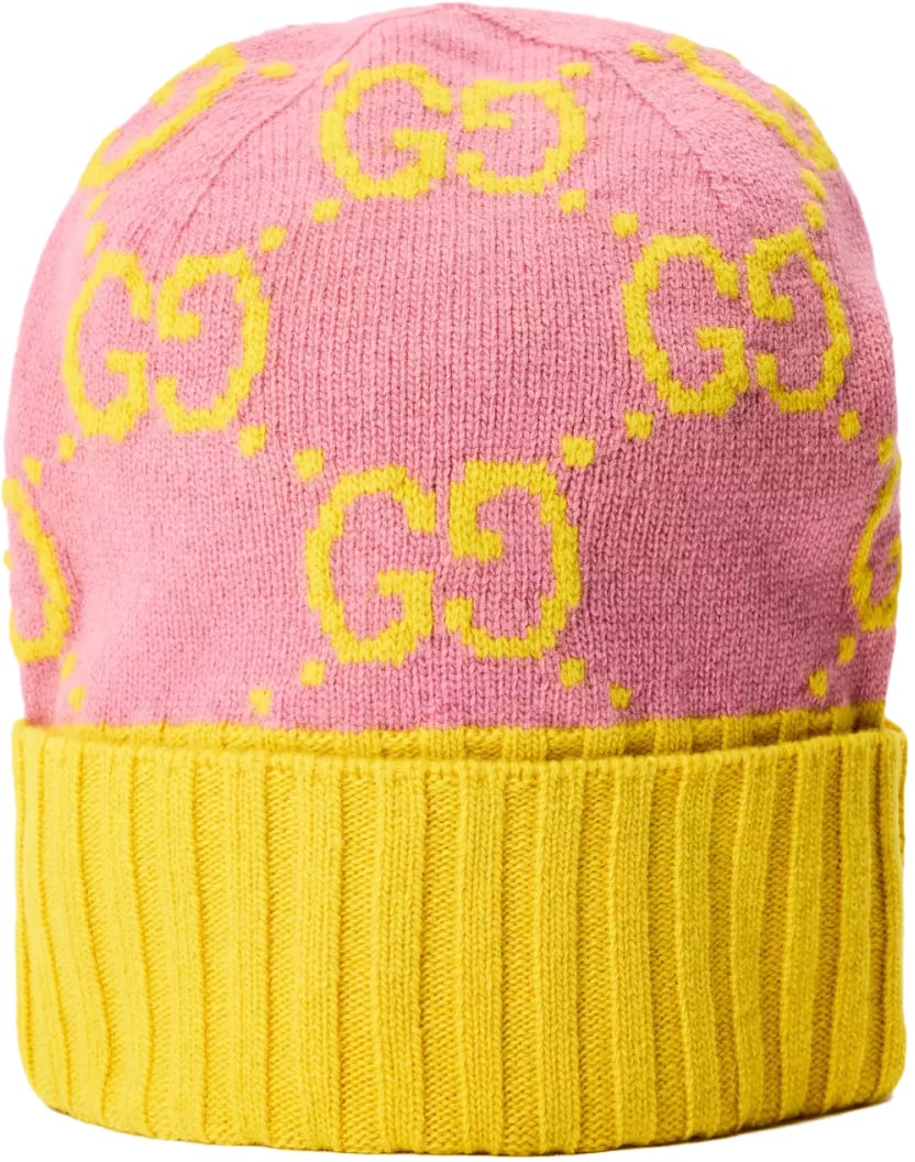 Gucci Gg Monogram Wool Beanie Roze