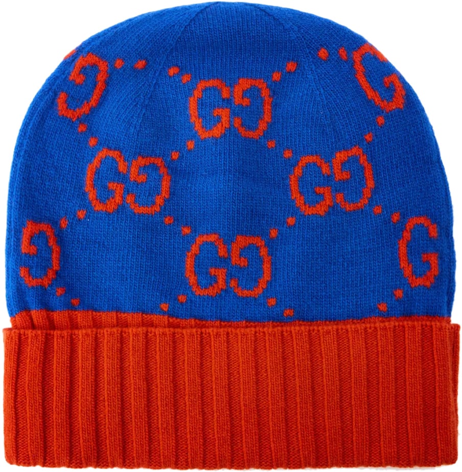 Gucci Gg Monogram Wool Beanie Blauw