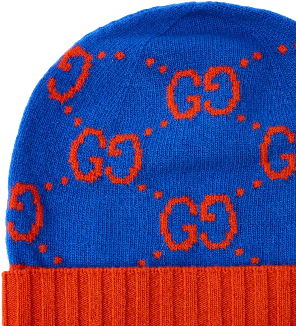 Gucci Gg Monogram Wool Beanie Blauw
