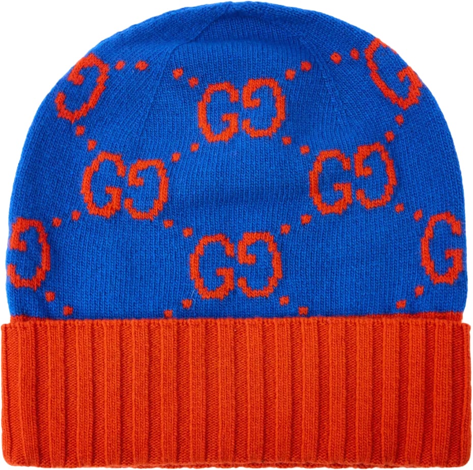 Gucci Gg Monogram Wool Beanie Blauw