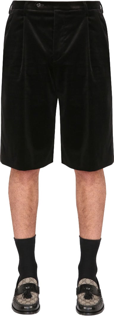 Gucci Stretch Velvet Shorts with Zipper Closure Zwart