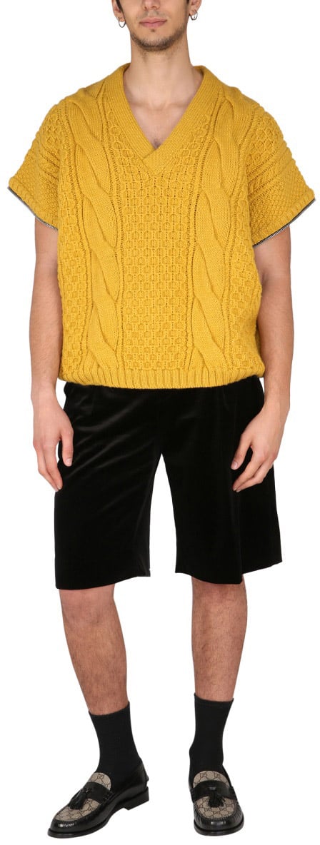 Gucci Stretch Velvet Shorts with Zipper Closure Zwart