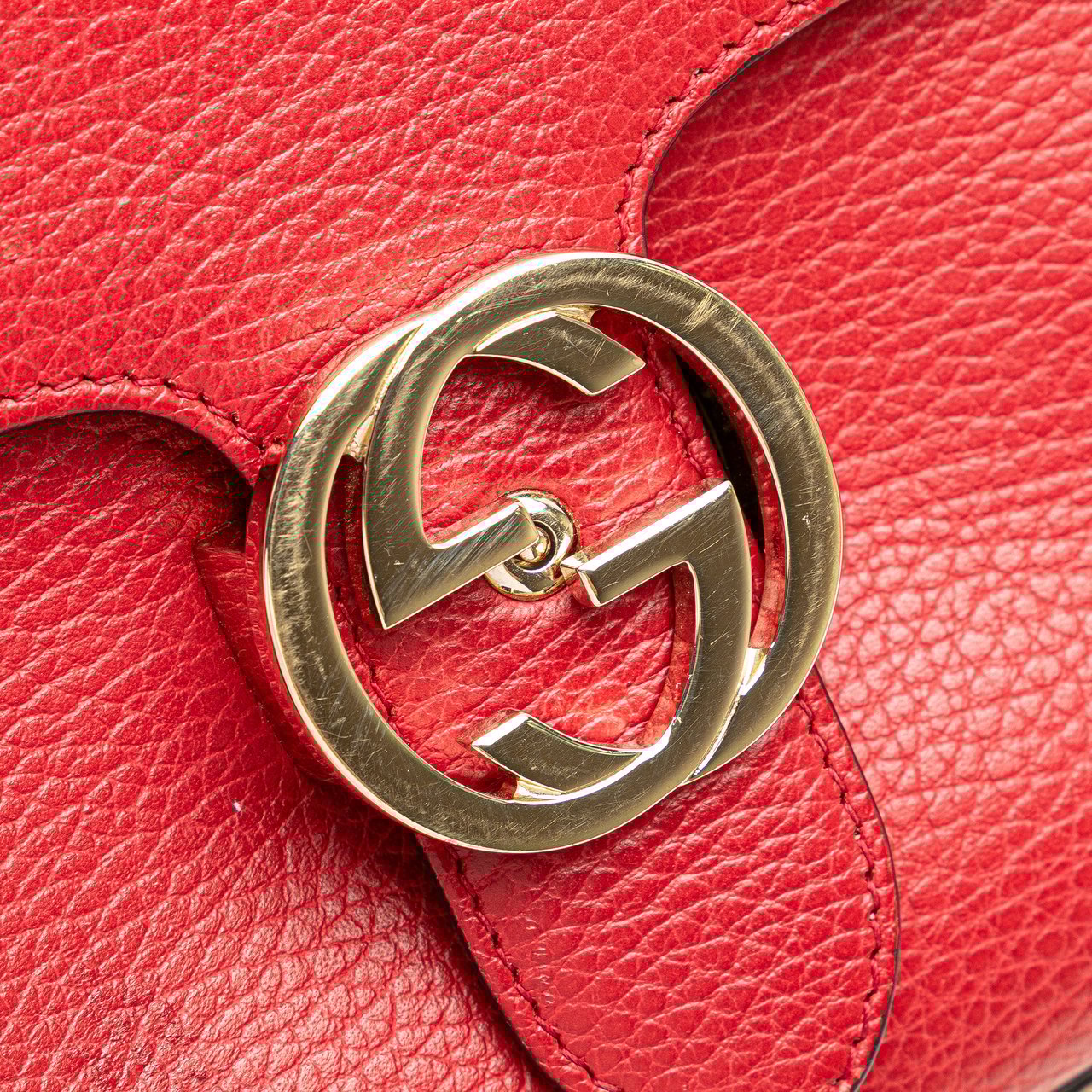 Gucci Small Dollar Calf Interlocking G Satchel Rood