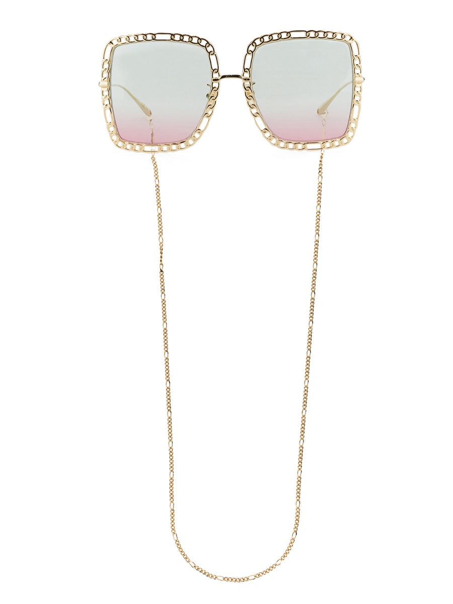 Gucci Occhiale Da Sole Rettangolare Con Catena Wit