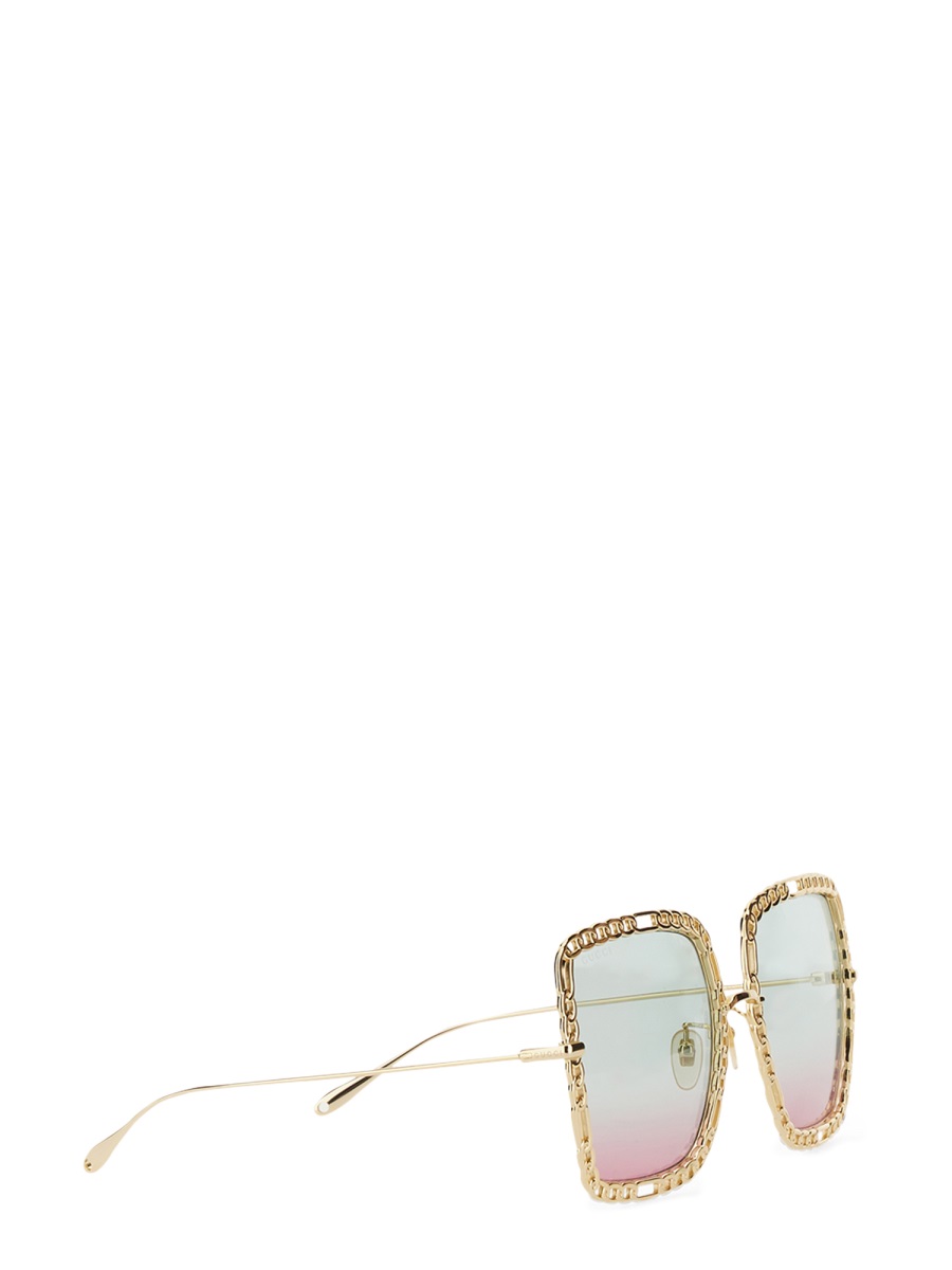 Gucci Occhiale Da Sole Rettangolare Con Catena Wit