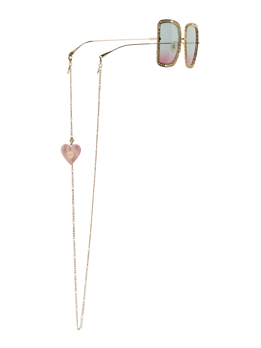 Gucci Occhiale Da Sole Rettangolare Con Catena Wit