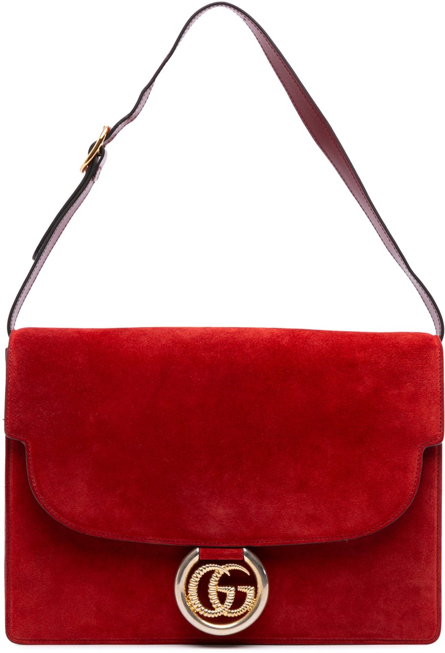 Gucci Medium Suede GG Ring Torchon Shoulder Bag Rood