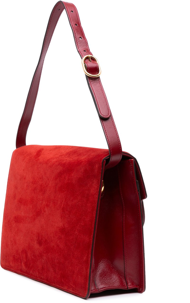 Gucci Medium Suede GG Ring Torchon Shoulder Bag Rood