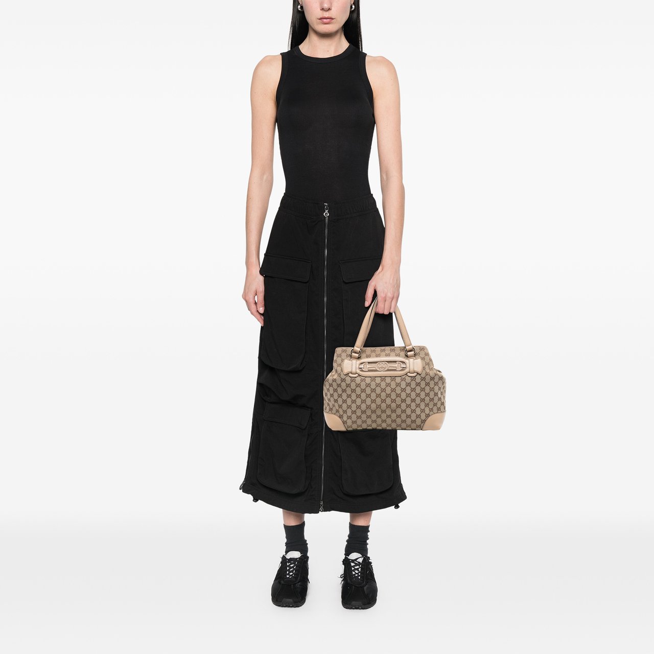 Gucci Medium GG Canvas Web Dressage Tote Bruin