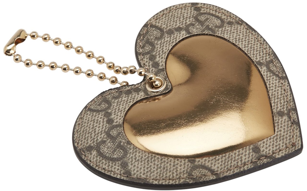 Gucci GG Supreme Heart Charm Key Chain Bruin