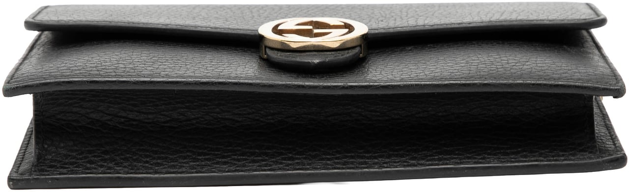 Gucci Leather Interlocking G Dollar Wallet on Chain Zwart