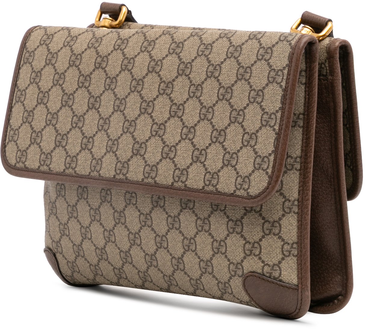 Gucci Medium GG Supreme Web Neo Vintage Double Flap Messenger Bag Bruin