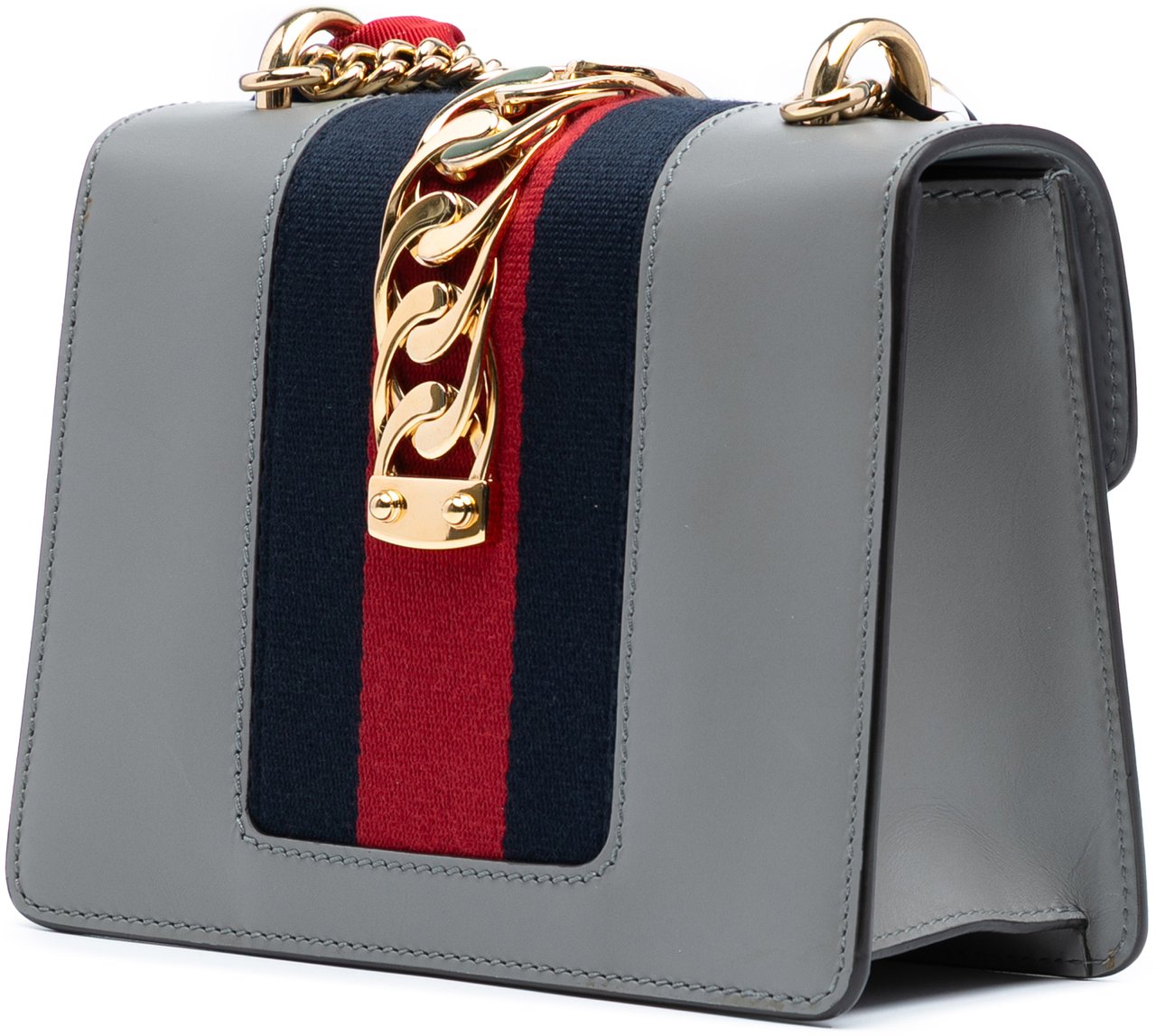 Gucci Mini Leather Web Sylvie Chain Crossbody Grijs