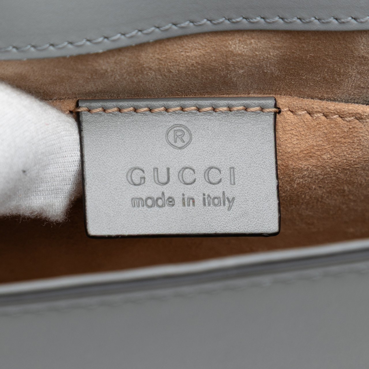 Gucci Mini Leather Web Sylvie Chain Crossbody Grijs