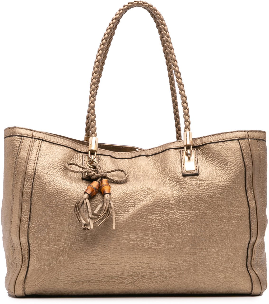 Gucci Metallic Grained Leather Bella Tote Goud