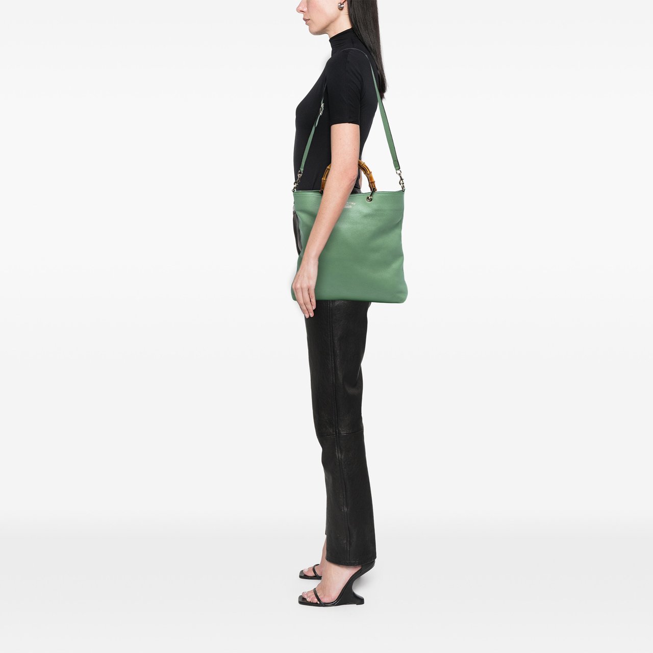 Gucci Tall Leather Bamboo Shopper Tote Groen